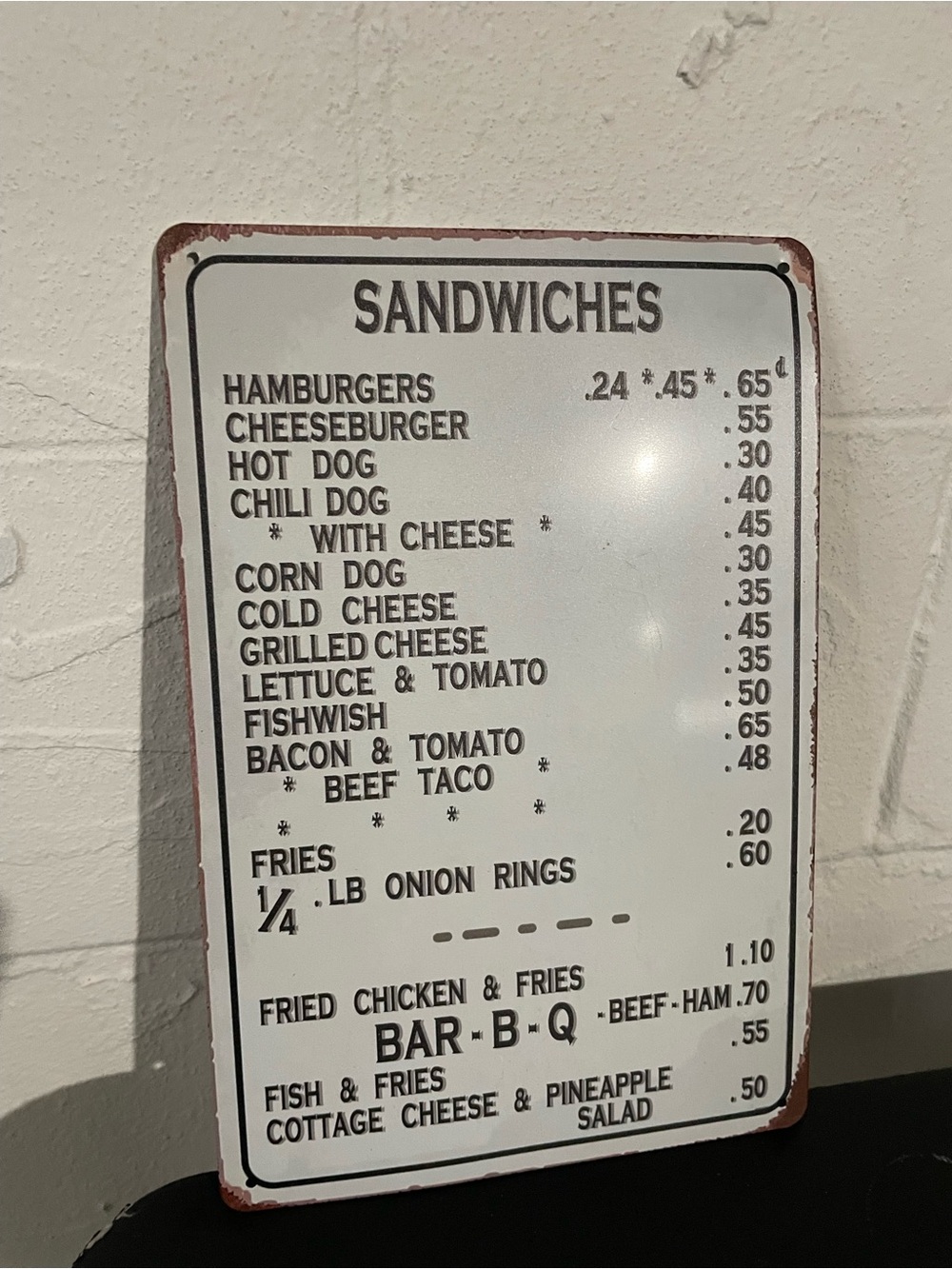Vintage Sandwiches Metal Menu Sign - White with Black Text